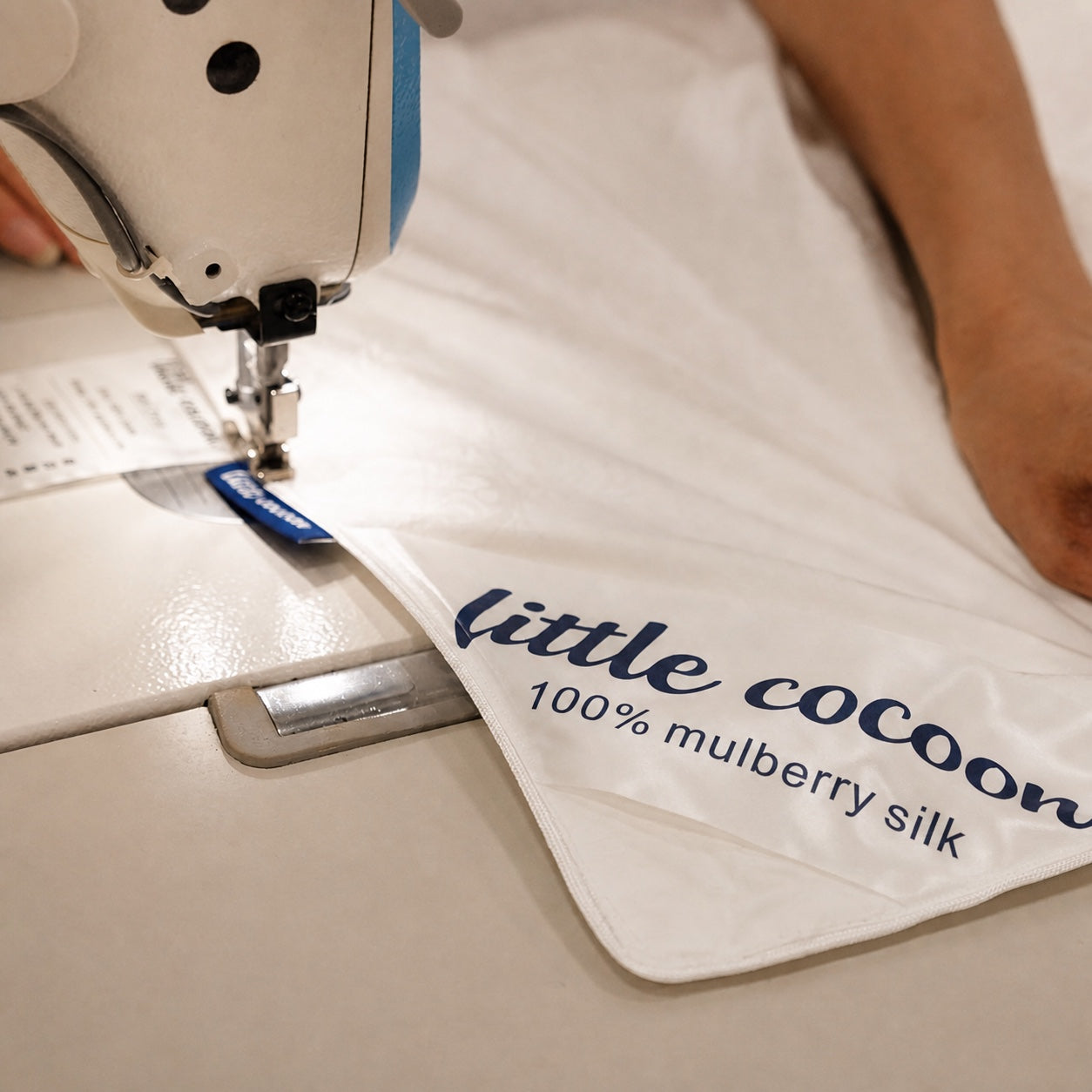 Little Cocoon silk duvet being sewn